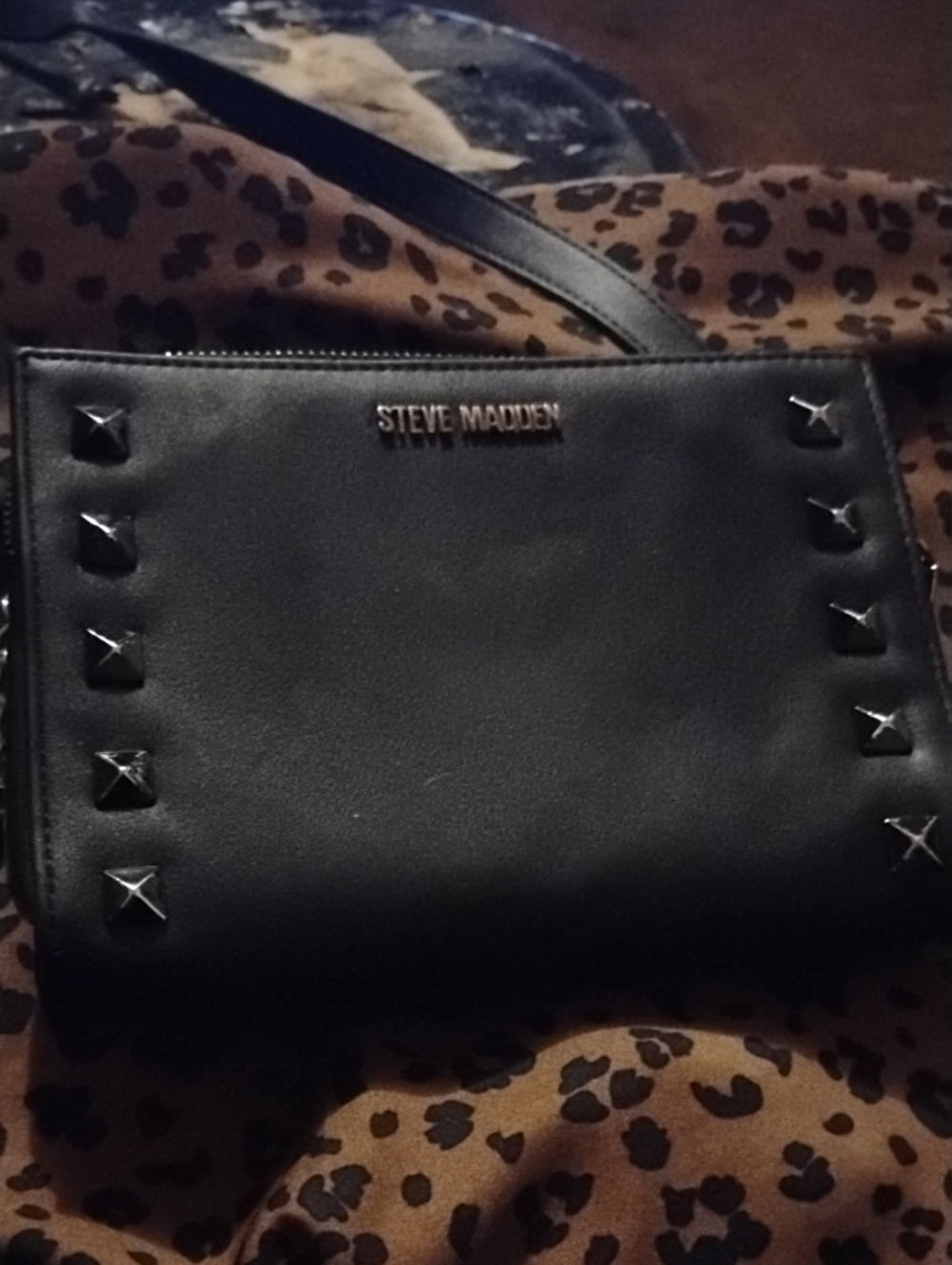 Steve Madden Black Pyramid-Stud Shoulder Bag